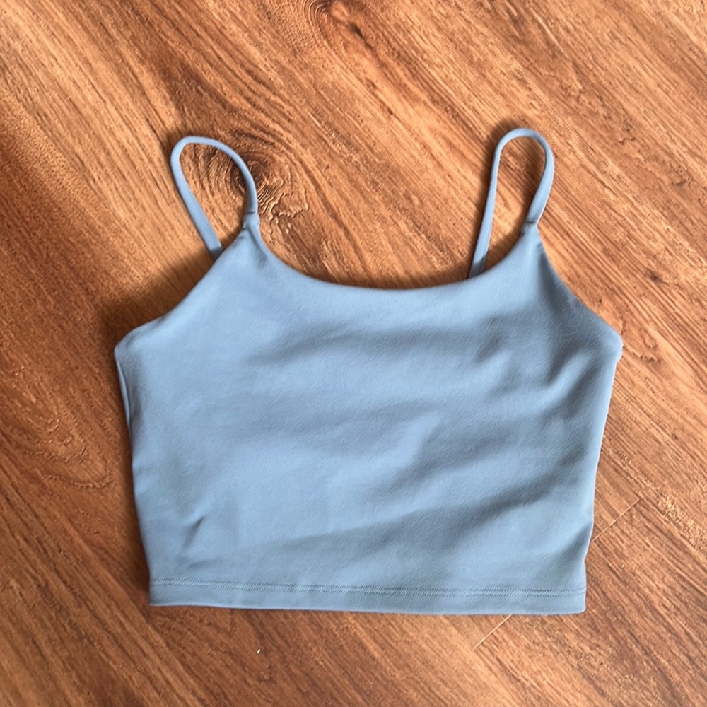 blue athletic crop tank top